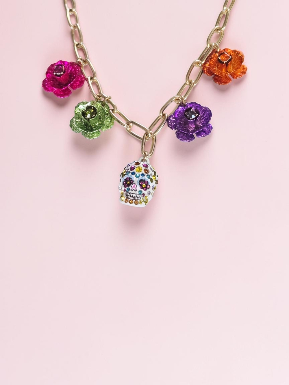 NEW Betsey Johnson Sugar with Crystals and Flowers Pendant Necklace New In Box - Picture 5 of 7
